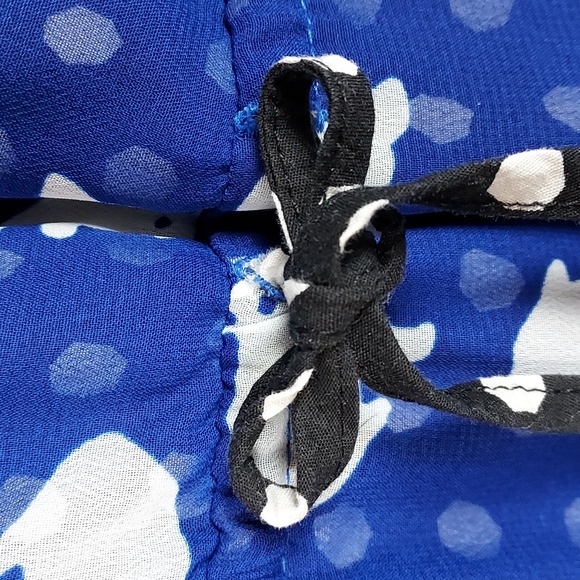 Hot Topic Blue & White Chiffon Rabbit Print Black & White Polka Dot Mini Dress M - Picture 7 of 9